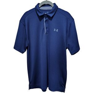 Mens Medium Under Armour Tech Polo Shirt Golf Heat Gear Loose Navy Blue Short